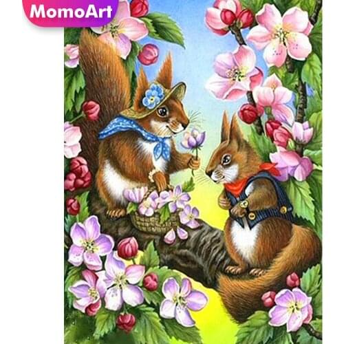 MomoArt 5D Diamond Painting Squirrel Rhinestone Diamond Mosaic Animal Full Drill Square Embroidery Flower Needlework Home Decor