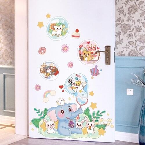 Cartoon Animal Wall Stickers for Kids Room Decoration Bedroom Wardrobe Door Paste Nursery Mural Self-adhesive Wallpaper