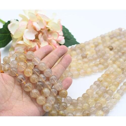 Natural 6-12mm gold rutilated quartz round loose beads for jewelry making design