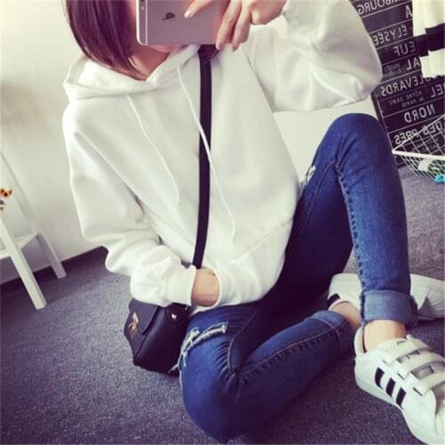 2019 New Solid Color Hoodies For Girls Hooded Tops Womens Sweatshirt Long-sleeved Winter Velvet Thickening Coat