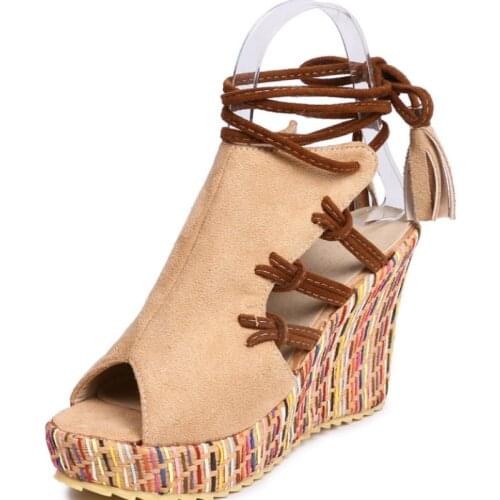 New 2021 Women Wedge Sandals Bohemia Ankle Lace-up Ladies Sandalias High Heels Open Toe Summer Pumps Women Shoes Beach WSH3910