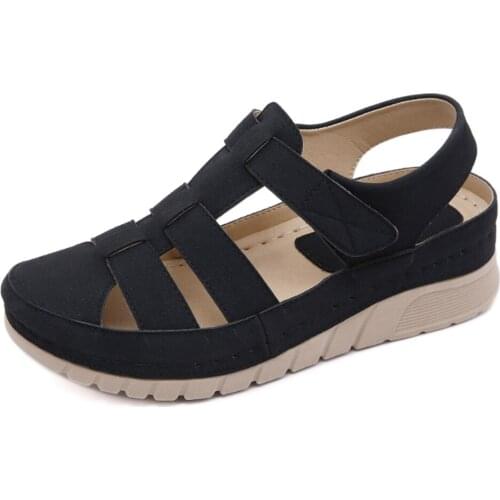 New Womens Sandals 2021 Retro Sandals Womens MD Outsole Light Car Line Casual Shoes Wedge Heel Baotou Single Shoes Large Size