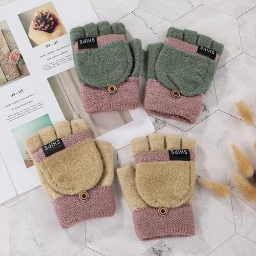 New Autumn And Winter Plush Touch Screen Gloves Solid Color Print Korean Version Fashion Knitted Gloves Cartoon Cute Warm Gloves