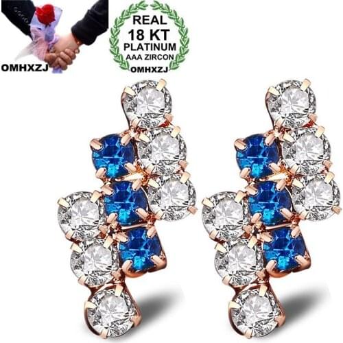 OMHXZJ Wholesale Personality Fashion OL Woman Girl Party Mixed Color Geometric Zircon 18KT Light Gold Hoop Earrings YE431