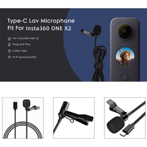 Lavalier Clip Microphone for Insta360 ONE X2 Camera Mini Type-C Wired Recording Microphone Mic for Insta360 ONE X2 Accessories