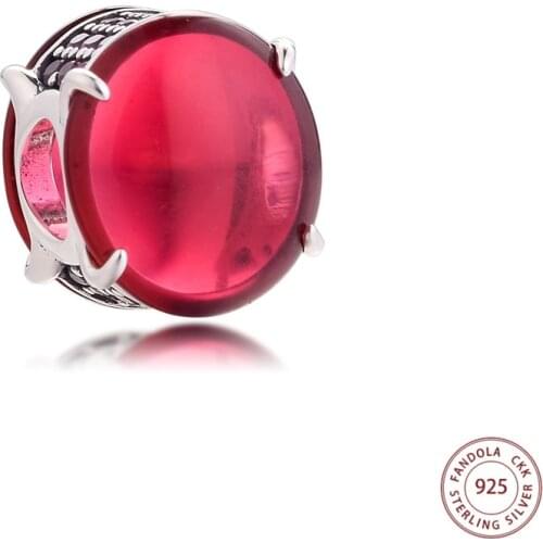 Fits Pandora Bracelet Fuchsia Rose Oval Cabochon Charms Original 925 Sterling Silver Crystal Beads DIY Jewelry Making 2021 New