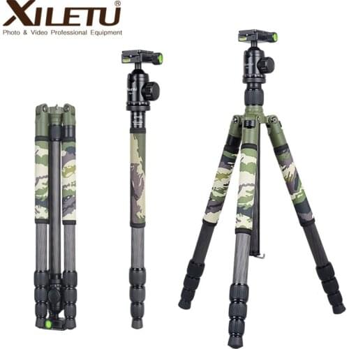 T284C+FB1 Camo Professional Carbon Fiber Tripod w 36mm Rotation Sphere Ball Head w Removable Monopod For Canon Sony Nikon