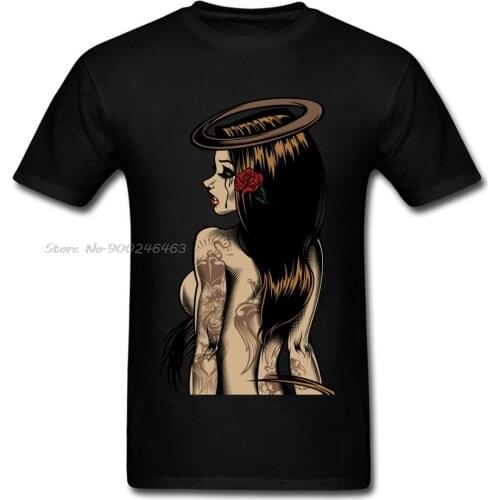 Sexy Woman Angel T-shirt Men T Shirt Tattoo Tshirts Art Design Vintage Sweatshirts Cotton Customized Adult Tops Slim Fit Tees