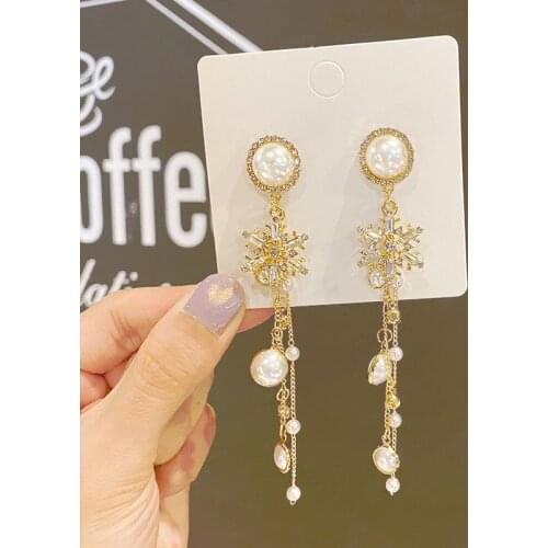 2020 new Korean temperament long pearl earrings net red super fairy tassel earrings