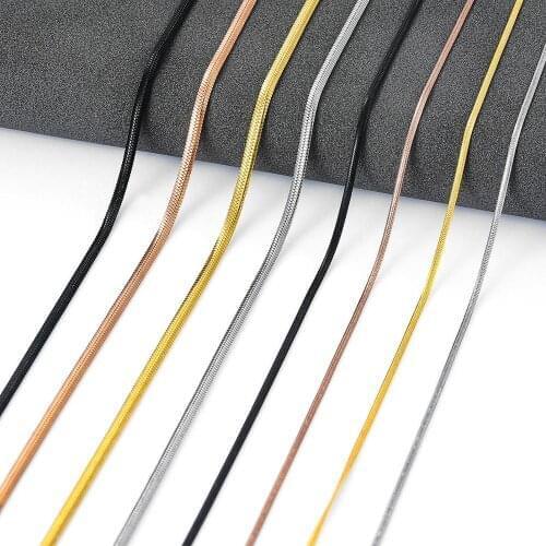 Width 1mm/2mm Flat Chain Gold/Steel/Black/Rose Stainless Steel Necklace Vintage Chain Women And Man Jewelry