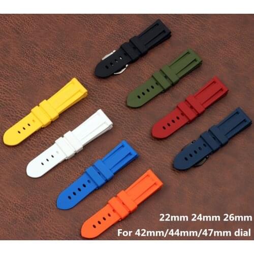 22mm 24mm 26mm Black Blue Red Orange army green yellow watch band Silicone Rubber Watchband replace For Panerai Strap buckle