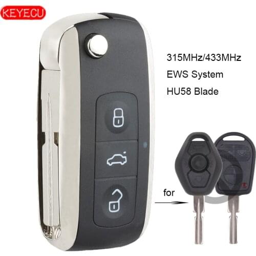 KEYECU Bentley Style Folding Remote Key Fob 3 Button 315/433MHZ ID44 Chip for BMW for BMW All Models 1995-2005 HU58
