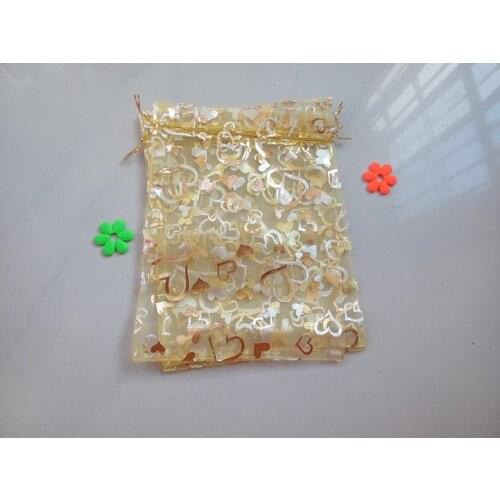Gold heart organza bags 20x30cm 100pcs jewelry packaging display bags gifts drawstring bag pouch jewelry bag for bracelets