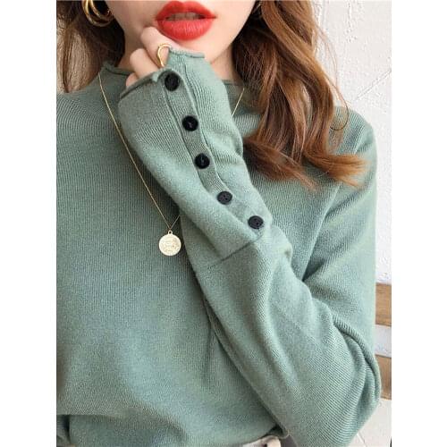 Sweater Women Knitted Pullover 2021 Autumn Winter Thick Sweater Long Sleeve Turtleneck Button Jumper Soft Warm Pull Femme