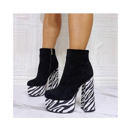 Top Brand Designer Women Short Boots Zebra pattern Flame Zipper-Sid Platform Boot Sexy Ladies Shoes Zapatos De Mujer Zapatos
