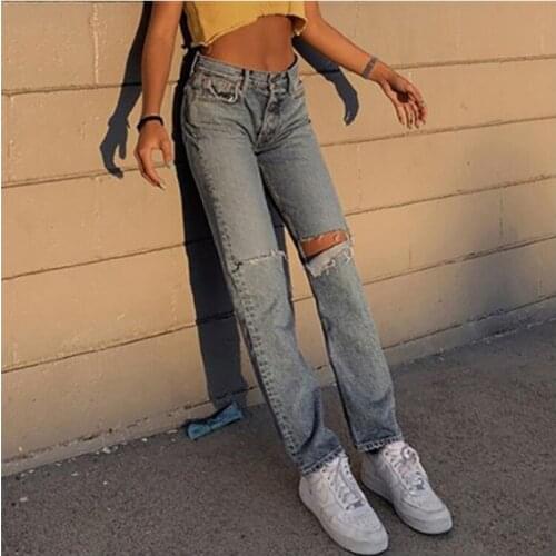 Women Spring New Fall High Waist Jeans Light Blue Fit Denim Pants Lady Autumn Casual Washed Female Full Length Trousers Clothing