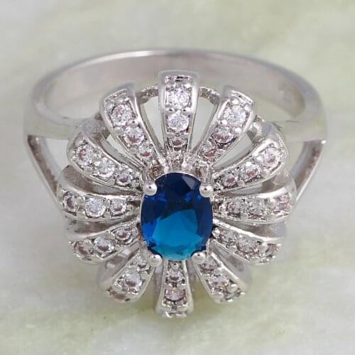 Wedding Accessories Silver Color Deep Blue Cubic Zirconia CZ Rings For Womens Fashion Bijoux Size 6.5 7 8 9 AR604