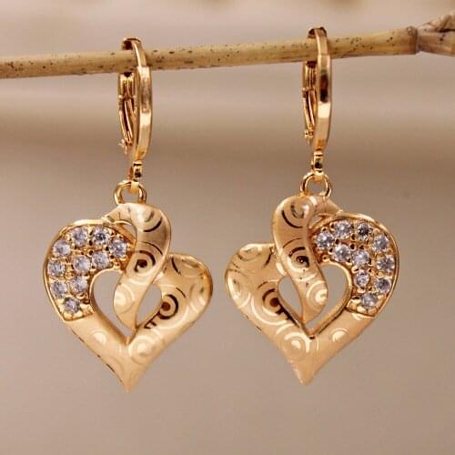 Fashion New Gold plated Drop heart Earrings for Womens Dangle Earrings Wedding Jewelry wedding accessories Anniversary