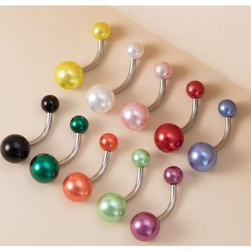 10pcs Fake Pearl Belly Button Rings Colorful Navel Piercing Belly Ring Bar Stud Surgical Steel for Women Sexy Body Jewelry 14G