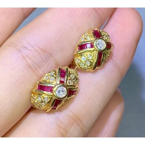XHD430 Solid Pt900 Platinum Nature Red Ruby 0.51ct Diamonds Studs Earrings for Women Fine Jewelry Birthday Presents