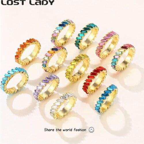 Lost Lady New Fashion Multicolor Crystal Surrounded Rings For Women Metal Finger Rings Wholesale Accessories Party Wedding Gifts