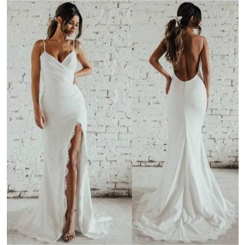 LORIE Strap Mermaid Chiffon Wedding Dresses 2021 Robe De Mariee Sexy V-Neck Court Train Lace Appliques Backless Vestido Novia