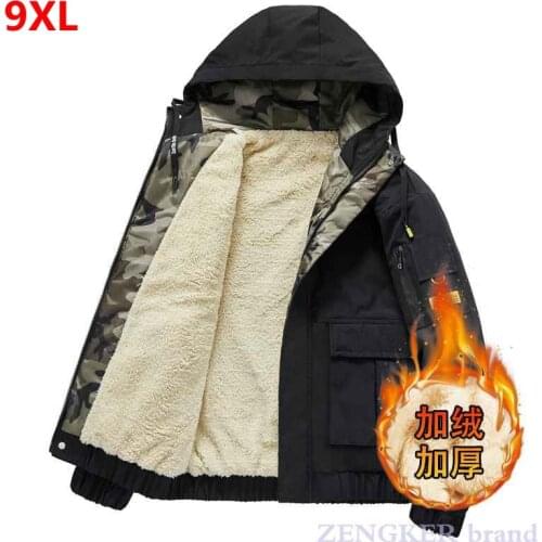 Winter jacket mens spring autumn jacket trend mens hooded warmth spring new mens sports and leisure fleece jacket 8XL 9XL