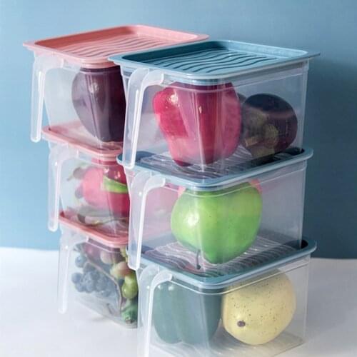 1.lL/1.5L Kitchen Refrigerator Storage Box with Handle Food Storage Container Transparent Egg Fruit Plastic Sealed Organizer