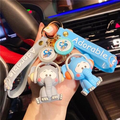 1Pc New Rock Music Elephant Keychain Cartoon Classic Music Panda Animal Key Chian Holder For Women Bag Pendant Gift Car Keyring