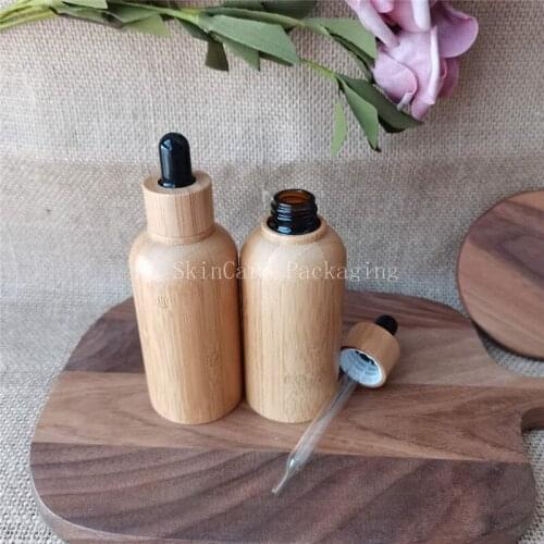 100pcs/lot 15ml 30ml 50ml Bamboo Shell Essential Oil Dropper Bottle Essence Glass Empty Refillable Bottles LOGO Customized