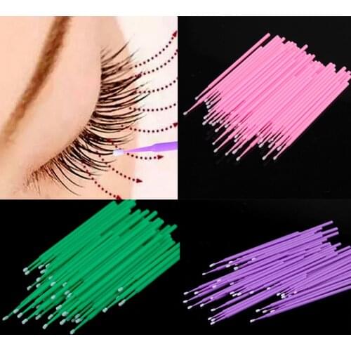 100pcs/pack Disposable Eyebrow Plastic Swab Micro Brush Makeup Brushes Lint Free Swab Micro Brush Eyelash Extension Tools