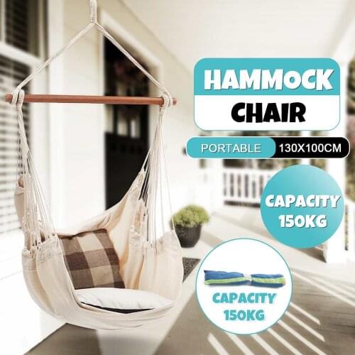 125x104cm Nordic Style Home Garden Hanging Hammock Chair Outdoor Indoor Dormitory Swing Hanging Chair with Wooden Rod 150kg Load