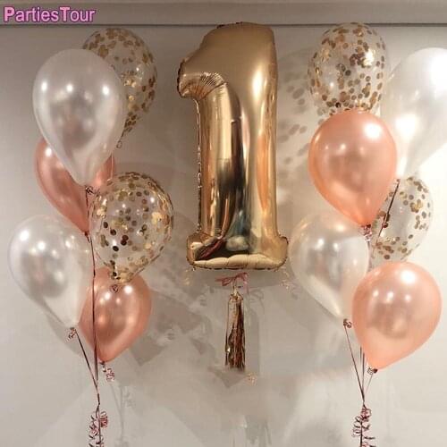 19X Rose Gold Confetti Balloon Baby Shower 32inch Number Foil Ballon Happy Birthday Ballon Party Wedding Decor Valentines Day