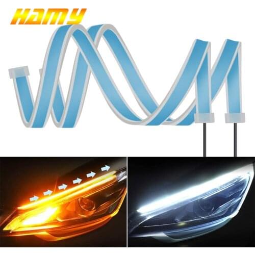 2 PCS Car LED Strip Lights Headlight Strips DRL Light 12V Dual Color White and Amber Daytime Running Lights Turn Signal Bulb