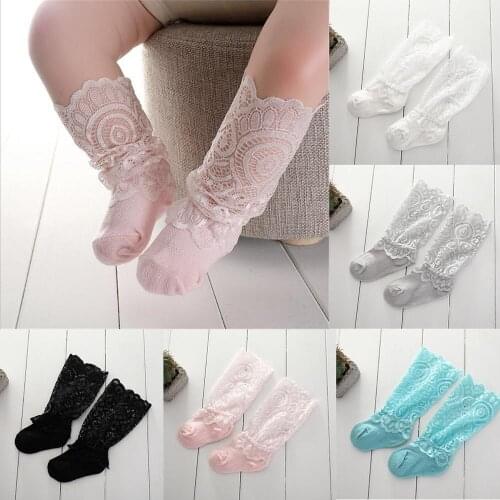 2021 Children Summer Clothing Cute Baby Girl Children Lace Socks Toddler Kids Knee High Frill Lace Solid Patchwork Socks 0-3Y