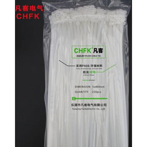 250Pcs/pack 5*400mm high quality width 3.8mm white color Factory Standard Self-locking Nylon Plastic cable ties,wire zip tie