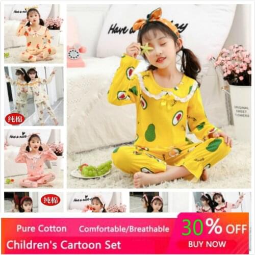 3PCS Kids Clothes Girls Summer Pajamas Princess Cotton Baby Pyjamas Sleepwear Korean Spring Clothing Set Toddler Pant Headbands