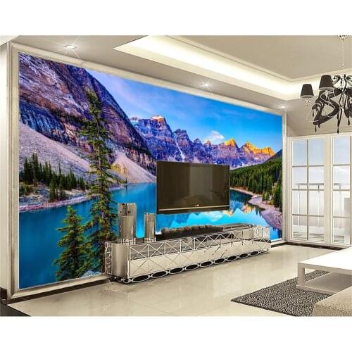 3d Wallpaper Living Room Blue Lake Surrounded by Beautiful Mountains Home Decor Living Room Bedroom Wallcovering HD Wallpaper