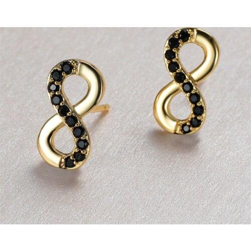Antique Black Round Small Stone Infinity Earrings For Women Minimalist Jewelry Vintage Fashion Black Gold Geometric Stud Earring