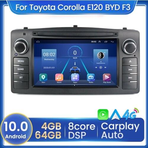NaviFly GPS Car Radio Multimedia Video Player Navigation Android 10 For Toyota Corolla Altis E120 2000-2006 BYD F3 2003-2013 DSP