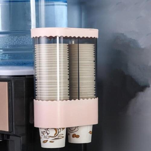 Automatically Drop Disposable Cup Dispenser Self Adhesive ABS Large Capacity Paper Cup Rack Dirt-proof Paper Cup Holder for Home