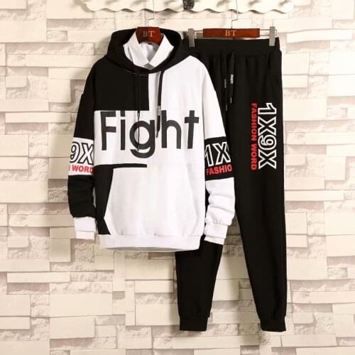 New Fashion Mens Sets Spring Autumn print Elastic Waist Trousers+Hip Hop Long sleeve Hooded Sweatshirt Casual Men Clothing Sets