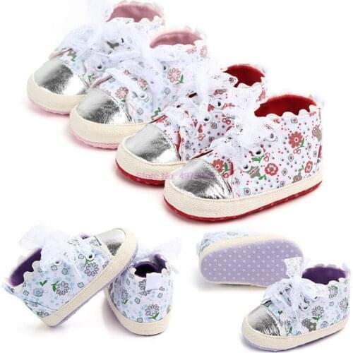 DHL 100pair 3 Sizes Toddler Girl Floral Soft Sole Baby Shoes Non-slip Sneaker Prewalker
