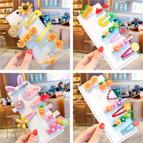 Children Girls Hairpin Cute Fruit Rainbow Floral Flower Kids Headwear Headdress Side Bangs Baby Girl Hair Clip Hair Accessories
