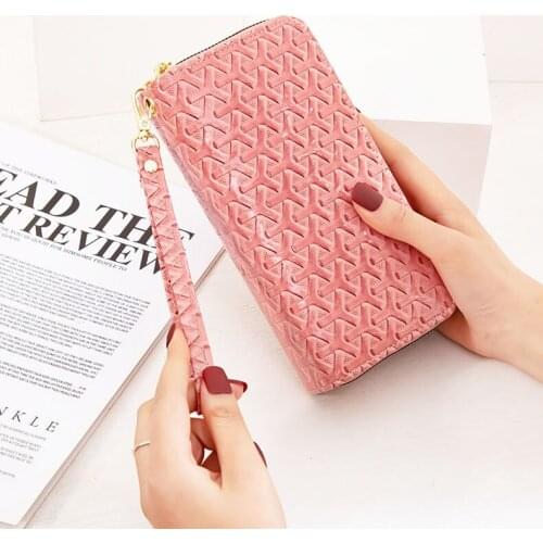 Fashion Luxury Geometric Leather Clutch Wallet for Women double Zipper Long Coin Purses handbag Female Money Credit Card Holder