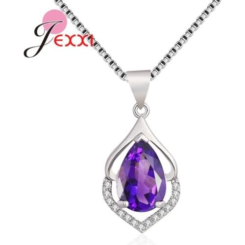 Good Quality 925 Sterling Silver Fashion Jewelry Accessory Purple CZ Necklaces Amazing Quality Wedding Party Necklace Wholesale