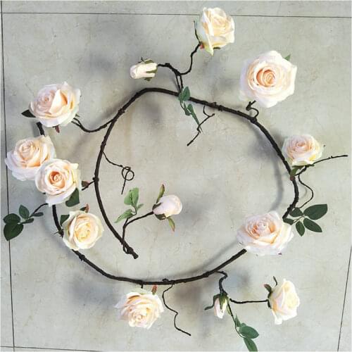 3Pcs Artificial Rose Flowers Vine Window Shopping Decorative Ceiling Rose Plastic Rattan Flower Wall Decoration Hanging Rattan