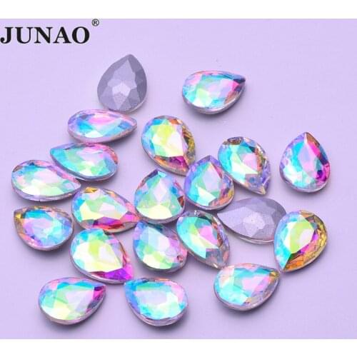 JUNAO 13*18mm Crystal AB Glass Rhinestone Applique Pointback Drop Diamond Crystal Non Hotfix Strass Non Sew Stone