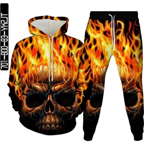 2021 Men Punk Skull Horror Movies Predator Alien 3D Print Tracksuit Hoodies+Trousers 2Pc Sets Clothes Male Party Suit Plus Size