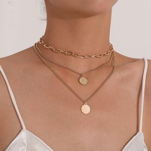 Fashion chain necklace flower queen disc pendant necklace female punk hip hop chain multilayer cross necklace party jewelry